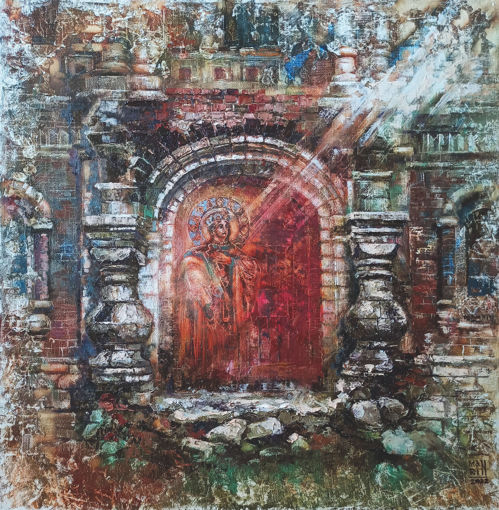 картины, интерьерные картины, картины маслом, масло, природа, живопись, город, усадьба, старина, ретро стиль, осень, осенняя картина, Муромцево, старинная усадьба, церковь, Александра Римская, храм