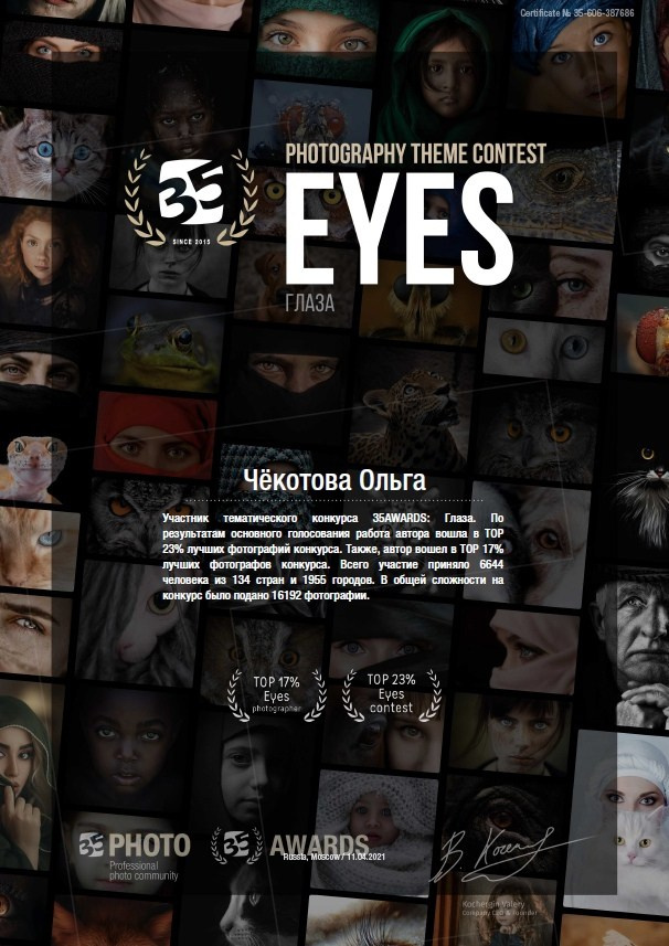 Конкурсы и грамоты. Ольга Чёкотова (Фотограф Кострома)