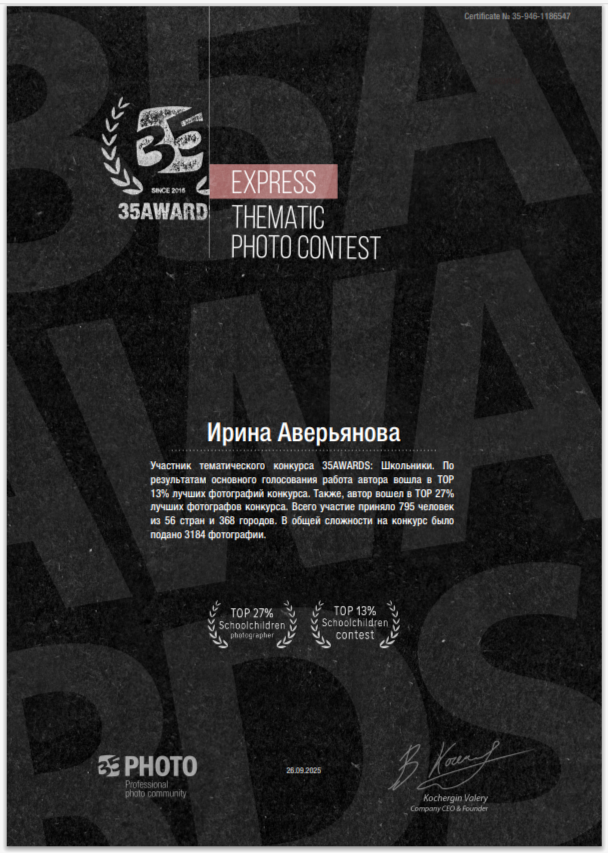 Дипломы и награды. Фотограф в Ульяновске Ирина Аверьянова