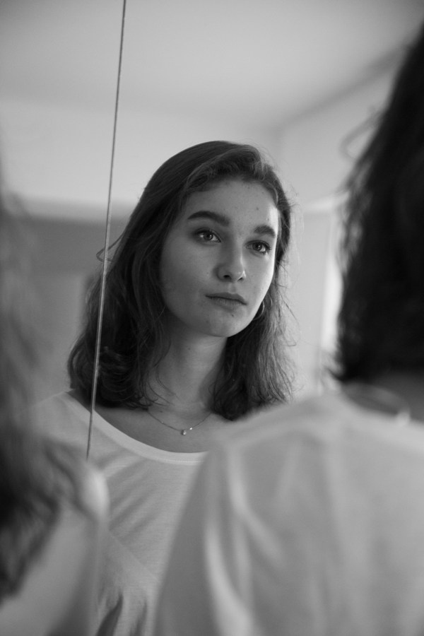Participant exploring expression in a mirror