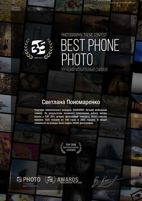 Моя работа вошла в ТОП 35% лучших фотографий тематического конкурса "Лучший мобильный снимок".