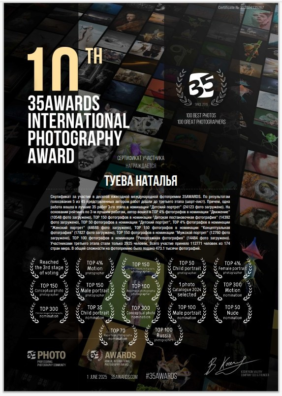 Дипломы и сертификаты. Фотограф Наталья Туева FineArt съёмка