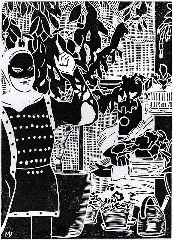 Авторская линогравюра посвящается всем, кто пережил капитальный ремонт дома. В работе использован персонаж фильма "Граф Монте-Кристо (Le Comte de Monte-Cristo)", роль которого исполнил Жан Маре. Отпечаток на бумаге Ватман Гознак. 