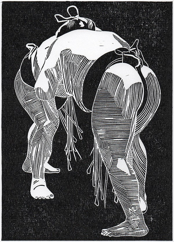 Серия линогравюр Grand Sumo Highlights  по мотивам турниров сумо. Авторская линогравюра, ручная печать на бумаге Ватман Гознак. 大相撲