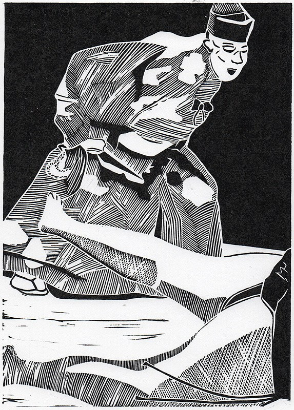 Серия линогравюр Grand Sumo Highlights  по мотивам турниров сумо. Авторская линогравюра, ручная печать на бумаге Ватман Гознак. 大相撲