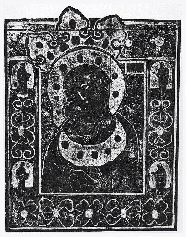 Авторская гравюра на тетрапаке Богородица с младенцем, ручная печать на бумаге Ватман Гознак.
