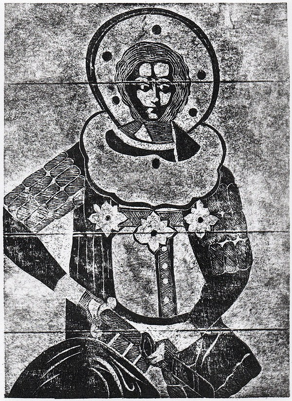 Авторская гравюра на тетрапаке Святой Дмитрий Солунский, ручная печать на бумаге Ватман Гознак.