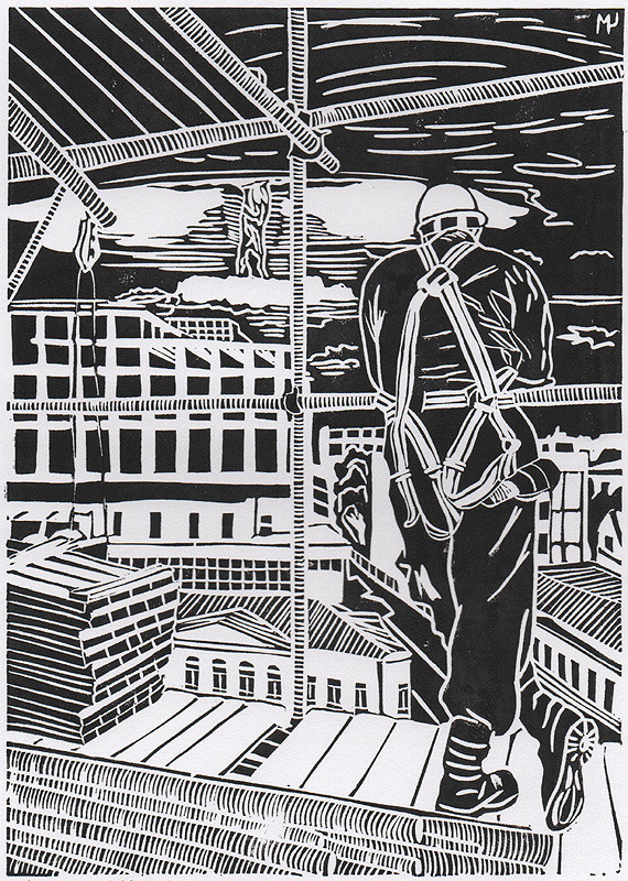 Авторская линогравюра Game Over на бумаге Ватман Гознак посвящается всем, кто пережил капитальный ремонт дома.