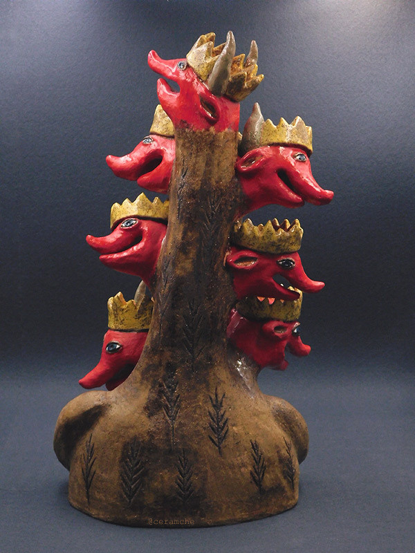 Керамическая статуэтка Зверь из моря по мотивам старорусских миниатюр из Апокалипсиса. Авторская керамика, полностью ручная работа.