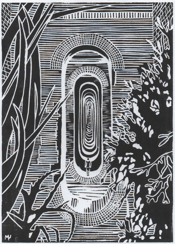 Авторская линогравюра на бумаге Ватман Гознак. Виадук долины Уз (Ouse Valley Viaduct). Железнодорожный арочный виадук в Западном Сассексе.