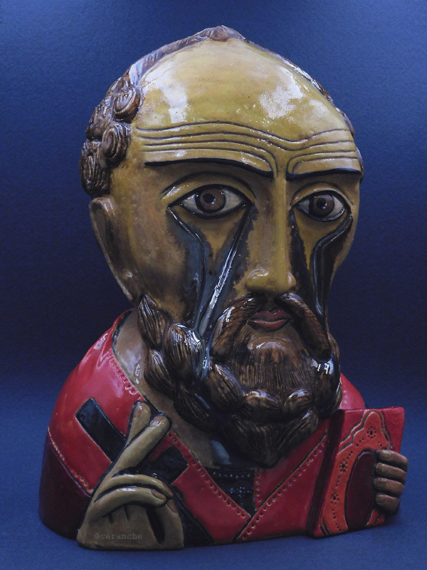 Иконография Святого Николая Чудотворца. Керамическая скульптура Святитель Николай Мирликийский. Авторская керамика ручной работы.