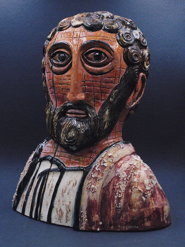 Керамическая скульптура Святого Петра (Апостол рыбаков), ручная лепка из керамики, авторская работа.