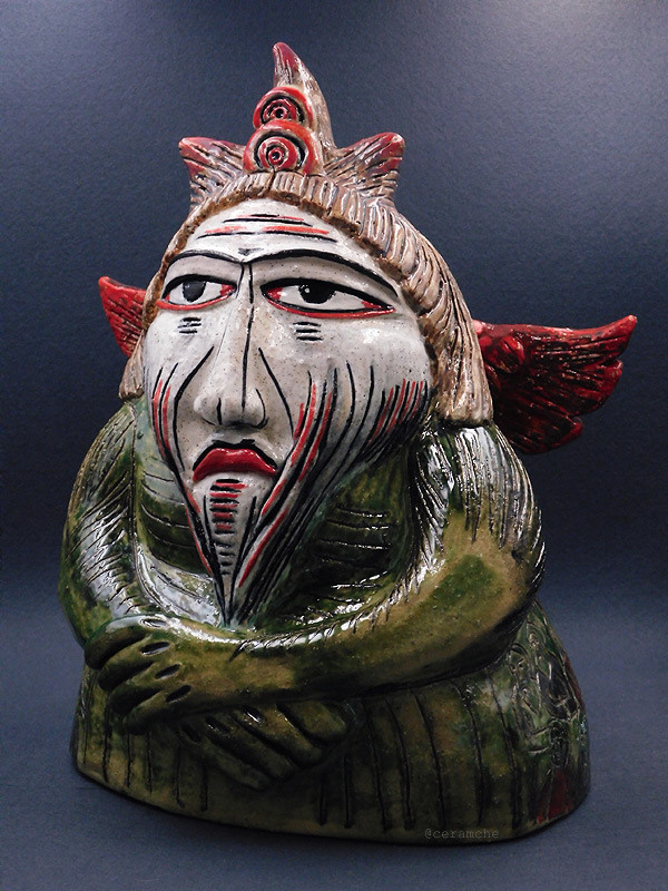 Керамическая скульптура Страшная земля преисподняя по мотивам иллюстрации старообрядческого Цветника 18 века. Сатана связан во аде и во тьме кромешной сидит с бесами своими и со всеми грешниками в муках лютых. Авторская керамика, полностью ручная работа.