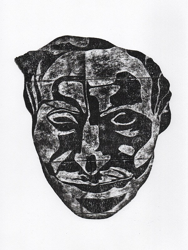 Авторская гравюра на тетрапаке посмертная маска Н.В.Гоголя, ручная печать на бумаге Ватман Гознак.