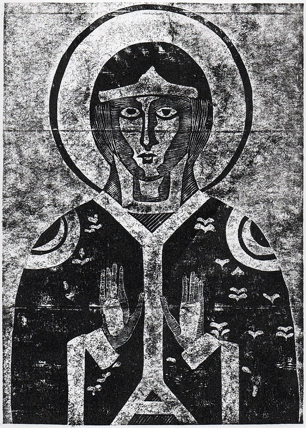 Авторская гравюра на тетрапаке Святая Параскева, ручная печать на бумаге Ватман Гознак.