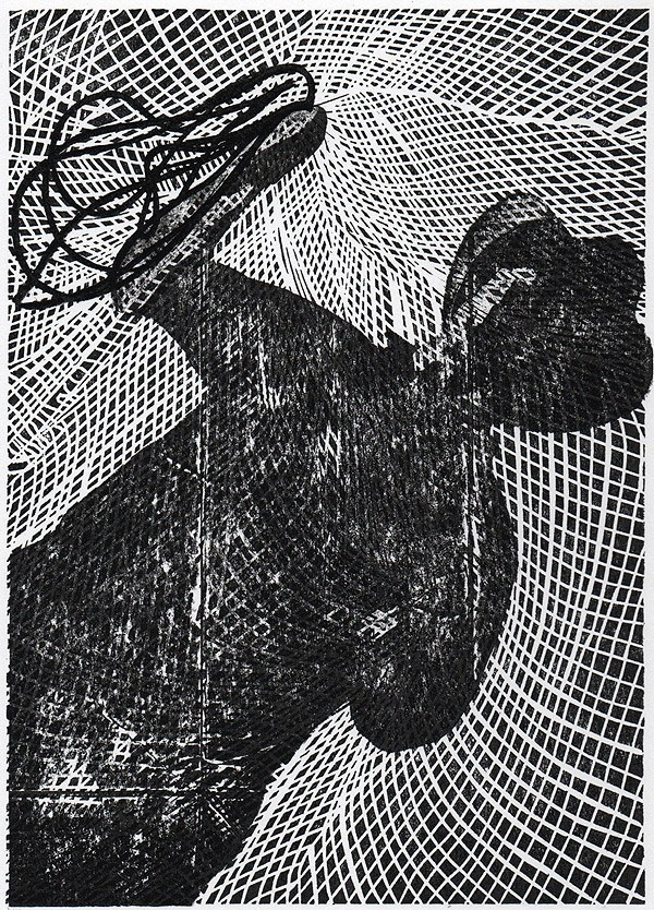 Авторская гравюра на тетрапаке ковбой с сетью, ручная печать на бумаге Ватман Гознак. Смешанная техника.