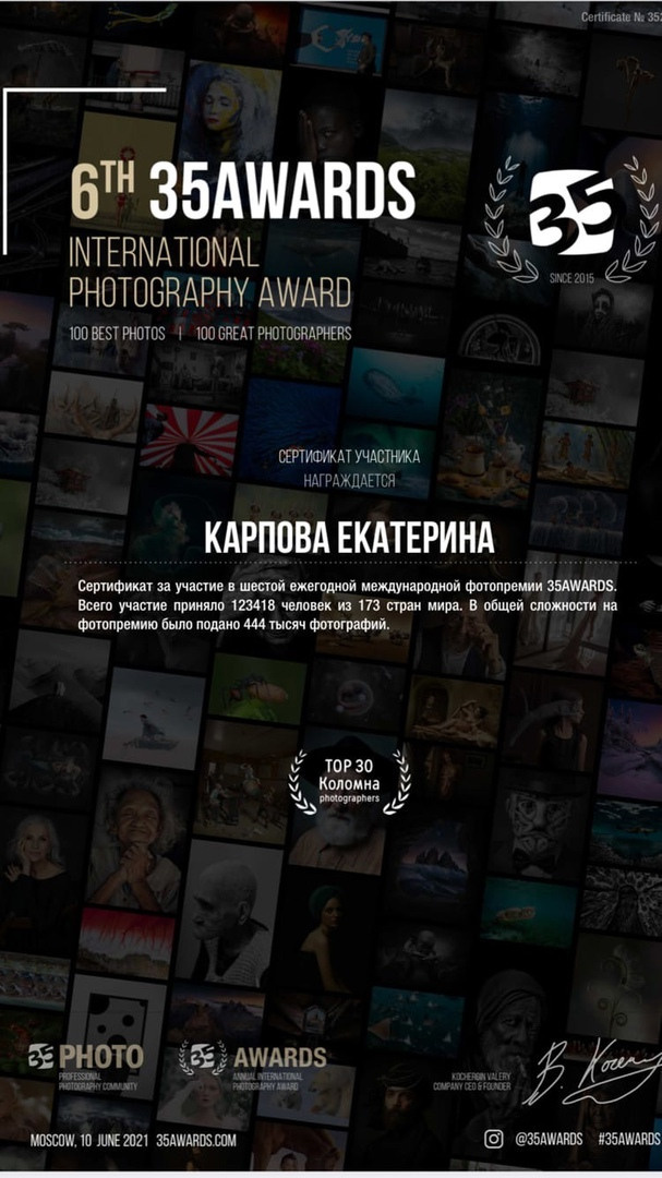 ДОСТИЖЕНИЯ. Фотограф Карпова Екатерина в Коломне и области