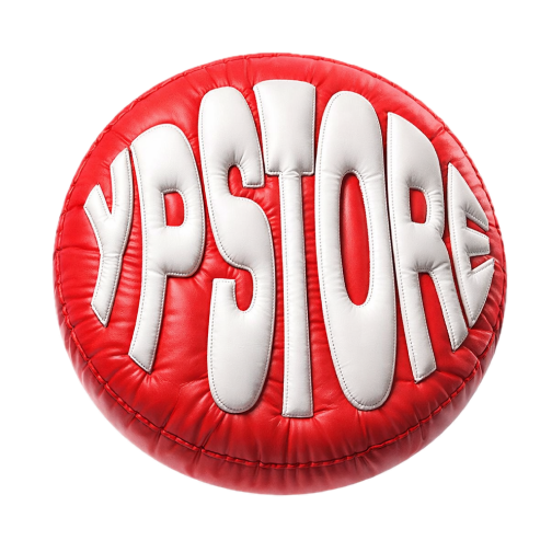 Логотип YPSTORE — объёмный инфлейт-леттеринг в красно-белом круге, айдентика магазина