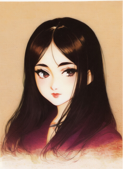 a drawing of a woman with long dark hair, a character portrait art, anime aesthetic