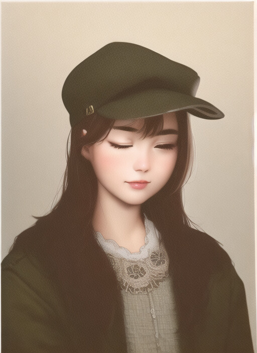 a woman wearing a green hat and jacket, detailed painting, anime aesthetic