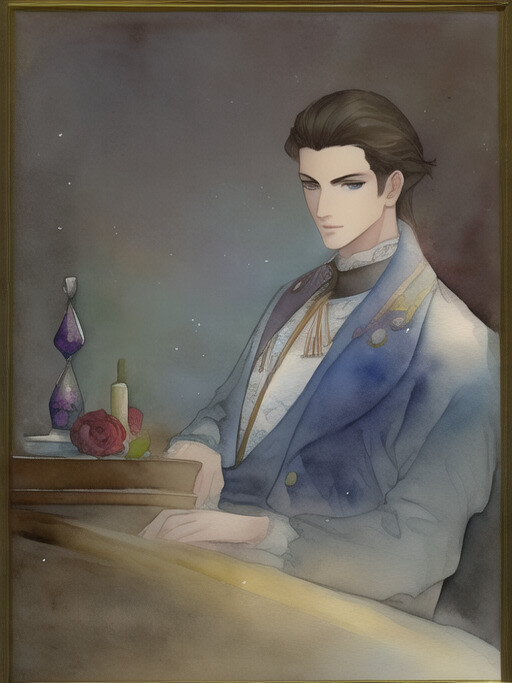 a painting of a handsome man sitting at a table, a character portrait art