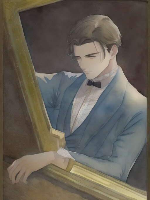 a painting of a handsome man in a suit looking out of a frame, a fine art painting in style of art nouveau