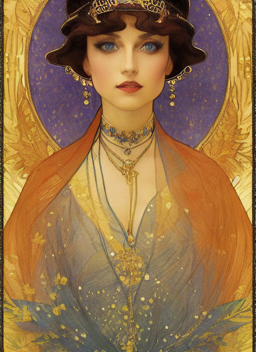 Рисунки нейросети в стиле арт-нуво (art nouveau) или же модерн, характерного для т.н. "прекрасной эпохи", периода с конца XIX века до начала Первой мировой войны.