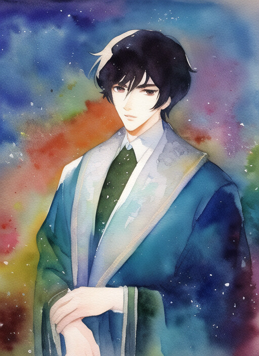 a painting of a young handsomeman, a character portrait, watercolor ai art