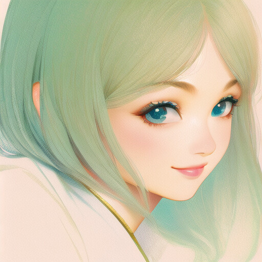 a digital painting of a woman with green hair, anime aesthetic, detailed painting, anime