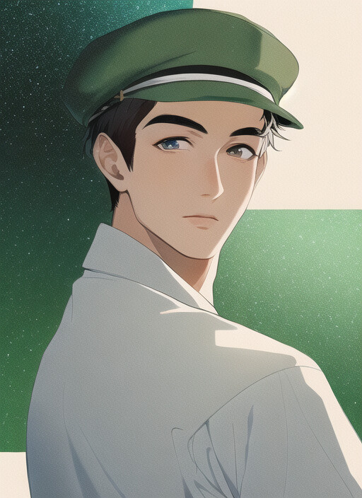 a man with a green hat on his head, a character portrait art, handsome