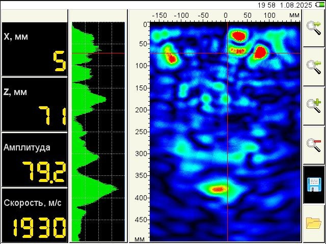 Результаты обследования ультразвуковым эхометодом (метод ультразвуковой эхо-томографии) участков фундаментной плиты. Ультразвуковое и георадарное обследование бетонных и железобетонных конструкций в Москве и МО