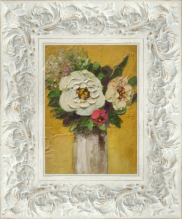 Современная картина с букетом цветов, текстурная живопись для интерьера.