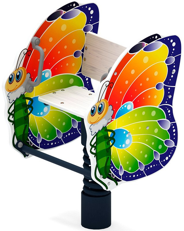 Бабочка - Качалка на пружине - ИО 22.01.01-01.И1 Габариты (ШхДхВ): 560x560x920 Зона безопасности, мм: 2560х2560 Возрастные ограничения весом не более 70 кг