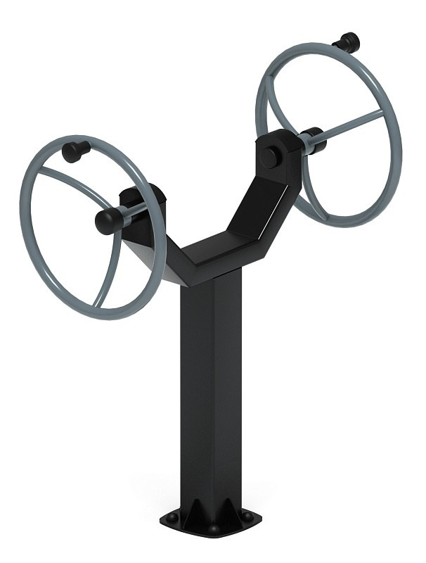 Рули (положение сидя) серый - Уличный тренажер - СТ 106-13 Габариты (ШхДхВ): 980х500х1200 Зона безопасности, мм: 3980х2000 Оборудование предназначено для подростков в возрасте от 14 лет и взрослых, весом не более 100 кг.