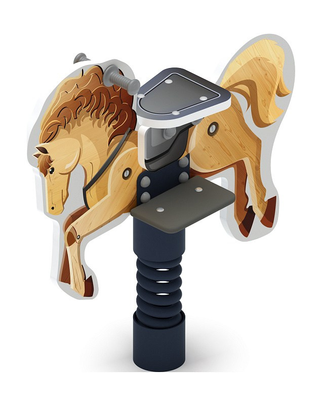 Лошадка 6 (Деревянный конь) - Качалка на пружине - ИО 22.01.13-04.И1 Габариты (ШхДхВ): 980x330x1020 Зона безопасности, мм: 2980х2330 Возрастные ограничения весом не более 70 кг