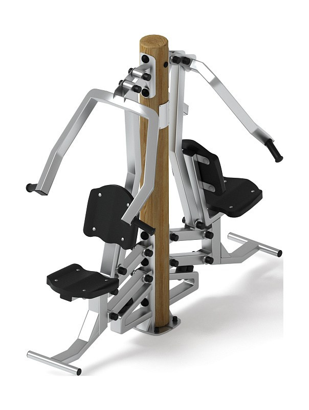 Тренажер жим от груди двойной (лиственница орех) СТ 030-Л.И3.02 Габариты (ШхДхВ): 1870х910х1760 Зона безопасности, мм: 3390х2000 Оборудование предназначено для подростков в возрасте от 14 лет и взрослых, весом не более 100 кг.