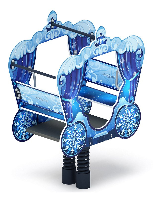 ИО 23.03.03-04.И1 Качалка на пружине карета Снежная королева Габариты (ШхДхВ): 1170x610x1560 Зона безопасности, мм: 3170х2610 Возрастные ограничения весом не более 70 кг