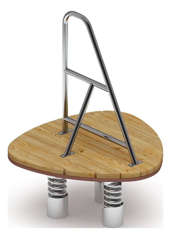 Качалка на пружине (Лиственница орех) ИО 23.24.02-02.И1 Габариты (ШхДхВ): 960х970х1330 Зона безопасности, мм: 2960х2970 Возрастные ограничения 4-8 лет