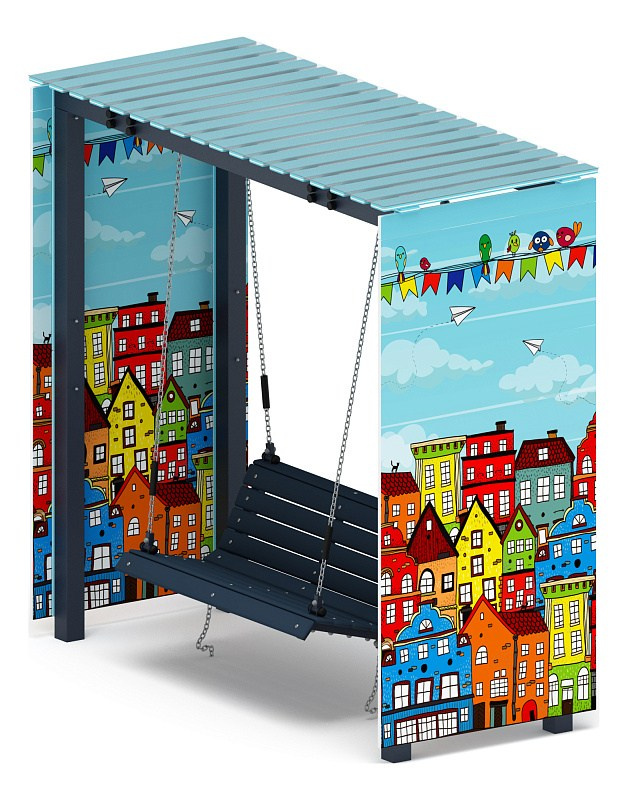 Пергола с качелями (Город) - МФ 78.06.01-04.И1 /с поликарбонатом/ Габариты (ШхДхВ): 1200x2840x2635 мм Зона безопасности, мм: 8200х3830