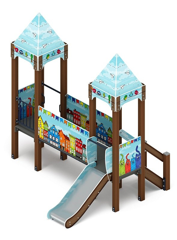 Королевство (Коты) - ДИК 1.15.02-21 - Игровой комплекс H=750                                                                                                                 Габариты (ШхДхВ): 3100х2670х2650                                                                                                                                                                       Зона безопасности, мм: 6100х6170                                                                                                                                                                          Скат горки: H=750 (металлический скат)