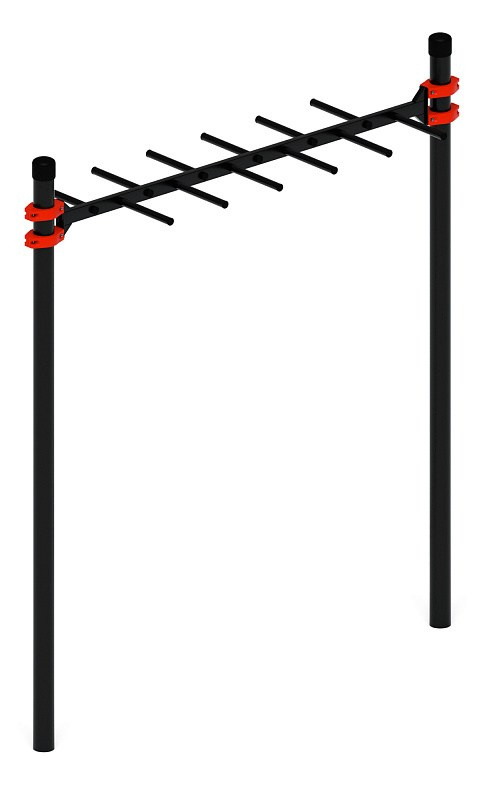 Воркаут 108 красный ВТ 12.10-01 Габариты (ШхДхВ):2320х650х2600 Зона безопасности, мм:5320х3650 Возрастные ограничения от 14 лет, весом не более 100 кг