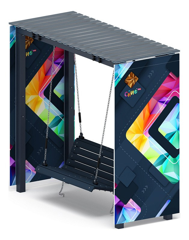 Пергола с качелями (СКИФ) - МФ 78.06.01-И1 /с поликарбонатом/ Габариты (ШхДхВ): 1200x2840x2635 мм Зона безопасности, мм: 8200х3830