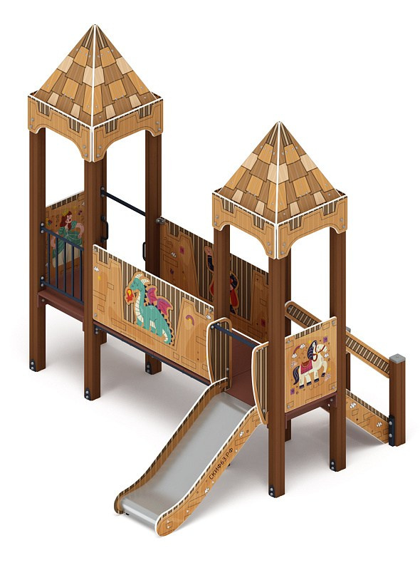 Королевство (Картонное) - ДИК 1.15.02-22 - Игровой комплекс H=750                                                                                                                 Габариты (ШхДхВ): 3100х2670х2650                                                                                                                                                                       Зона безопасности, мм: 6100х6170                                                                                                                                                                          Скат горки: H=750 (металлический скат)