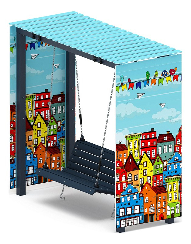 Пергола с качелями (Город) - МФ 78.06.01-05.И1/без поликарбоната/ Габариты (ШхДхВ): 1200x2840x2630 мм Зона безопасности, мм: 8200х3830