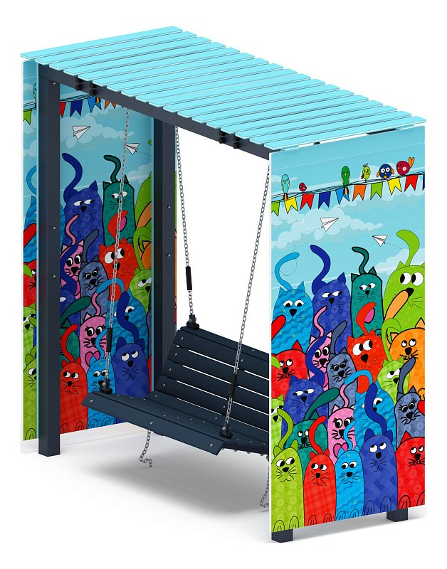 Пергола с качелями (Коты) - МФ 78.06.01-07.И1 /без поликарбоната/ Габариты (ШхДхВ): 1200x2840x2630 мм Зона безопасности, мм: 8200х3830