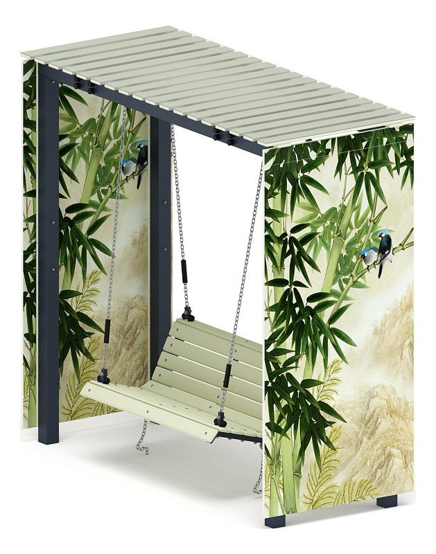 Пергола с качелями (Бамбук) - МФ 78.06.01-02.И1 /с поликарбонатом/ Габариты (ШхДхВ): 1200x2840x2635 мм Зона безопасности, мм: 8200х3830