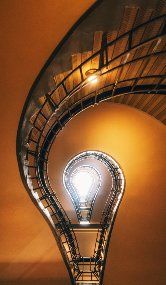 The Spiral Staircase in Prague. The Stairs which in its perspective is like to light bulb. Czech Republic