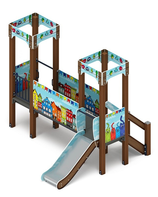 Королевство (Коты) - ДИК 1.15.02-11 - Игровой комплекс H=750                                                                                                                 Габариты (ШхДхВ): 3100х2670х2650                                                                                                                                                                       Зона безопасности, мм: 6100х6170                                                                                                                                                                          Скат горки: H=750 (металлический скат)