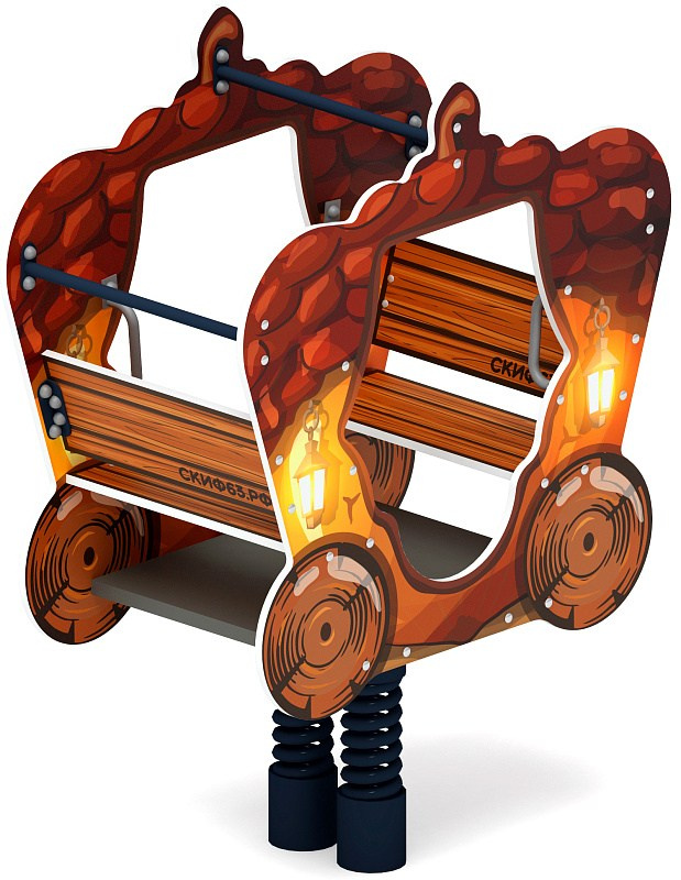 ИО 23.03.03-02.И1 Качалка на пружине карета Желудь Габариты (ШхДхВ): 1170х610х1560 Зона безопасности, мм: 3170х2610 Возрастные ограничения весом не более 70 кг