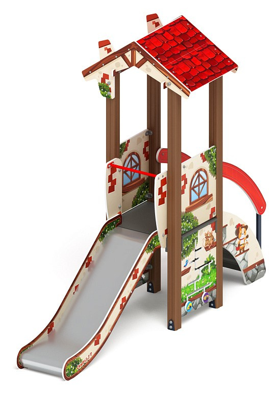 В гостях у сказки - ДИК 1.05.01-02.С - Игровой комплекс H=900                                                                                                                     Габариты (ШхДхВ): 3290x1220x2790                                                                                                                                                                        Зона безопасности, мм: 6790х4220                                                                                                                                                                           Скат горки: H=900 (металлический скат)